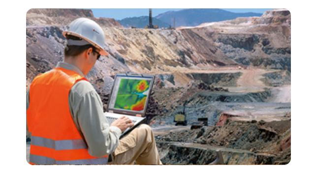 A tablet displaying a map that shows prospecting and land use planning