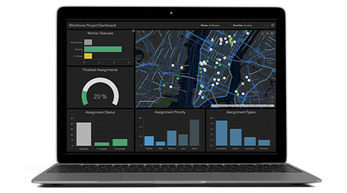 Un portátil que muestra un mapa de un lugar de trabajo resaltado en rojo