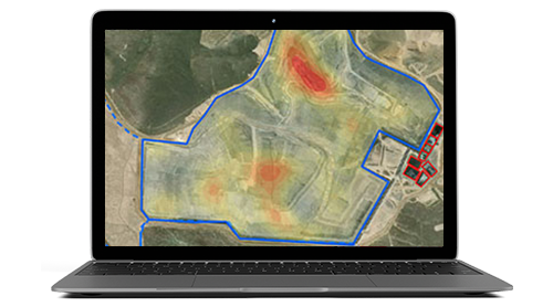 Un portátil que muestra un mapa de un lugar de trabajo resaltado en rojo