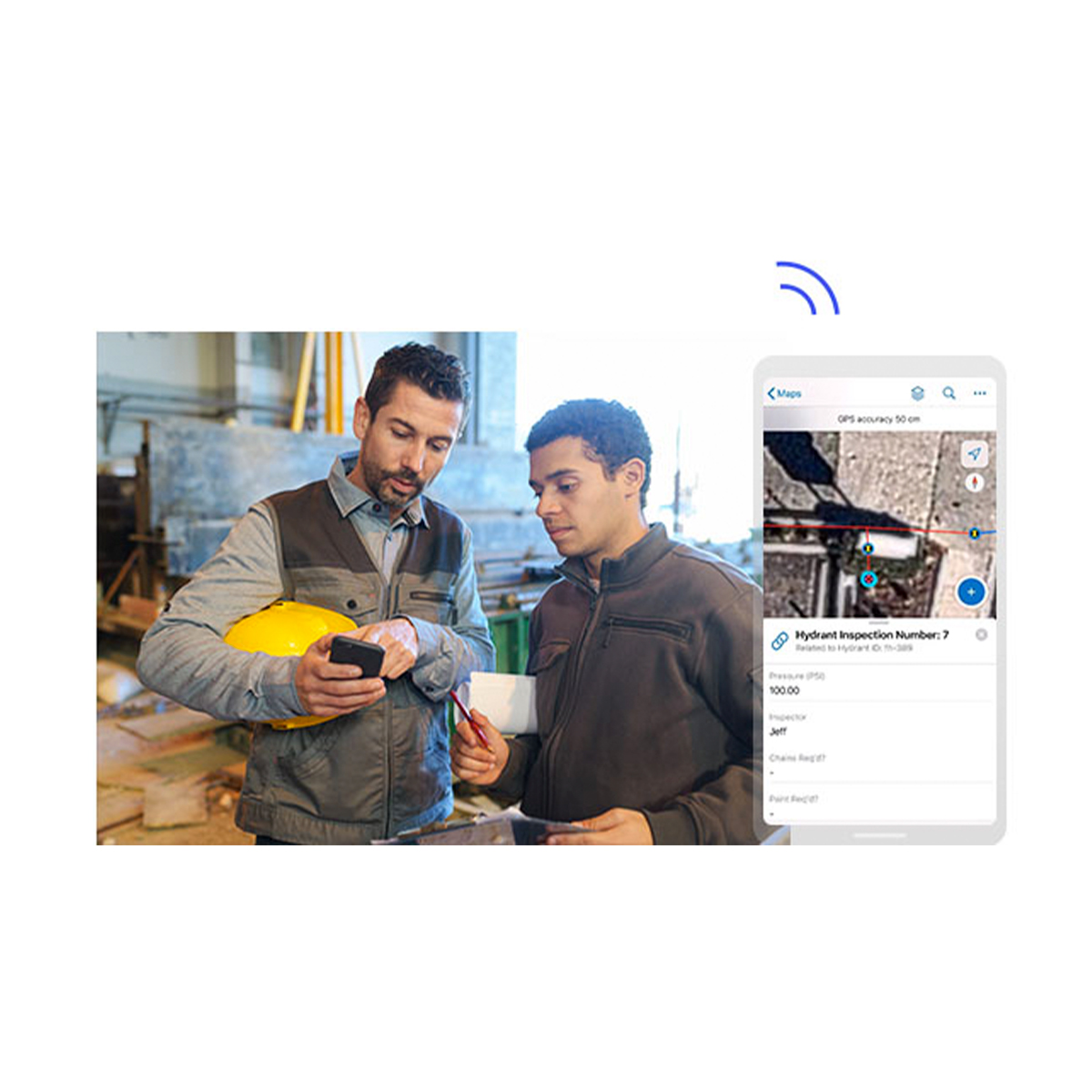 A composite photo of a large sunlit farmland with an overlay of a colorful heat map grid as a drone flies overhead