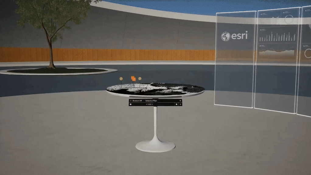 GIF con un modelo 3D de Boston ampliado en una tabla redonda en XR