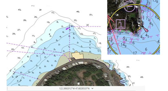A composite photo of a large sunlit farmland with an overlay of a colorful heat map grid as a drone flies overhead