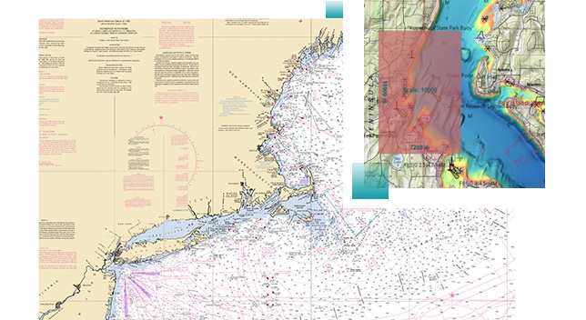 A composite photo of a large sunlit farmland with an overlay of a colorful heat map grid as a drone flies overhead