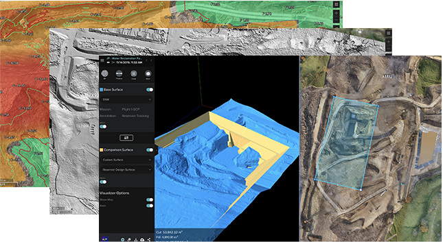 3 imágenes digitales apiladas juntas que representan tipos de análisis con la imagen en primer plano que muestra una obra de construcción 