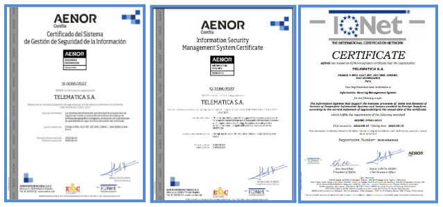 Certificados ISO de TELEMATICA - TELEMATICA recibe la certificación ISO 27001