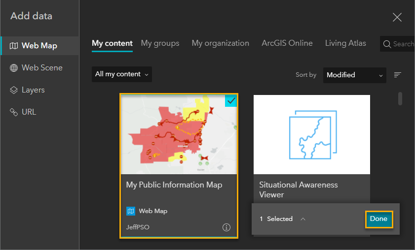 Explore o busque el mapa web - Compartir información con Experience Builder
