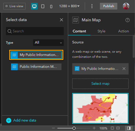 mapa web - Compartir información con Experience Builder