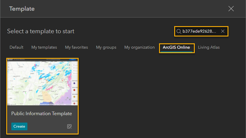 Busque la plantilla en ArcGIS Online