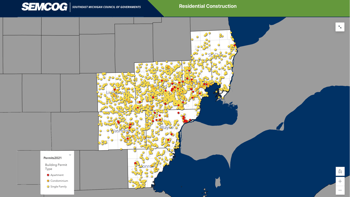 Mapa de construcciones residenciales - La revitalización del sureste de Michigan