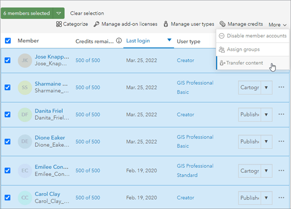 interns transfer content ArcGIS Online